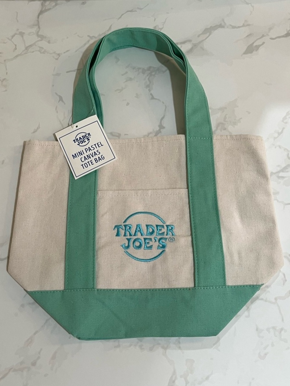 Trader Joe's Mini Pastel Canvas Tote Bag Canvas Tote in Green & Beige NWT